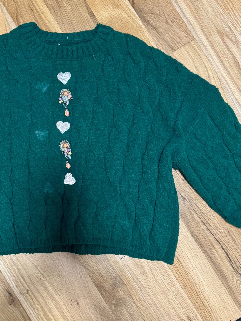 Green Upcycled Embellished Sweater
